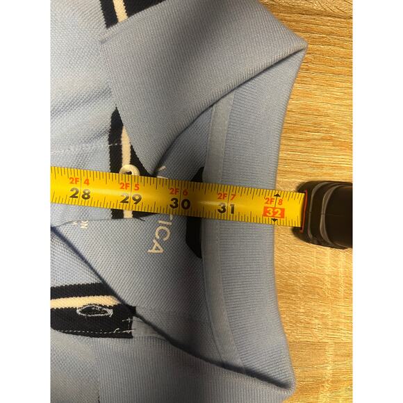 VINTAGE Nautica Polo Shirt Mens M Blue Striped Casual Short Sleeve Cotton Hybrid - Picture 5 of 5